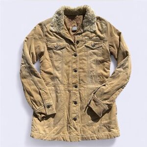 Hollister tan corduroy jacket with fur trim collar